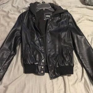 Hooded leather jacket